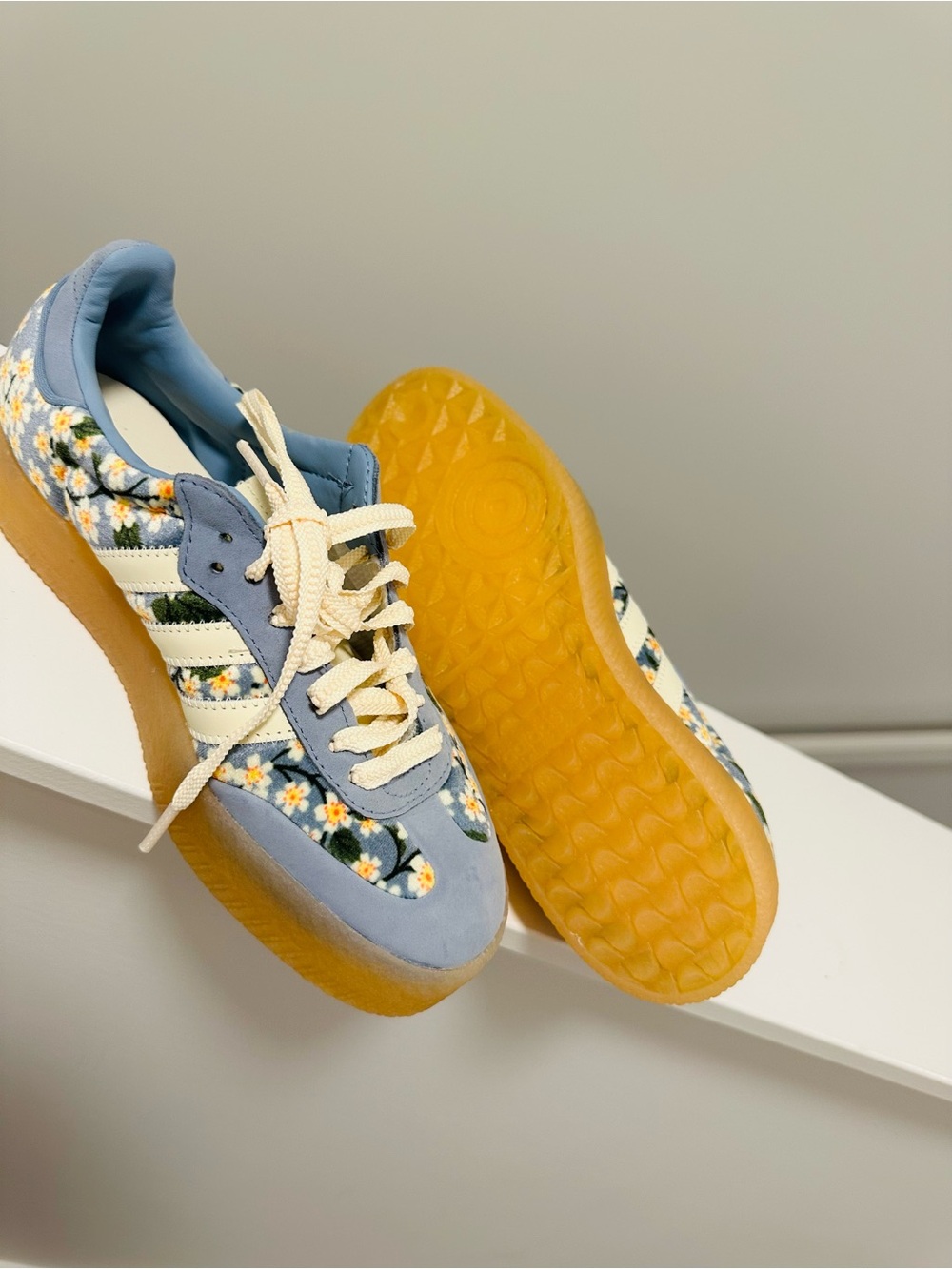 adidas Sambae x Liberty of London platform cream and blue suede and floral print - Picture 8 of 9